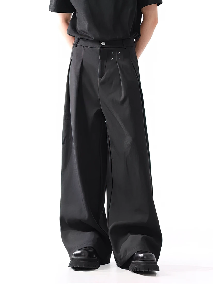 Color: black, Size: XXL - Black Baggy Pants Men Casual Wide leg Work wear Straight Trousers Male Luxury Drape Loose Cool Cargo Pants