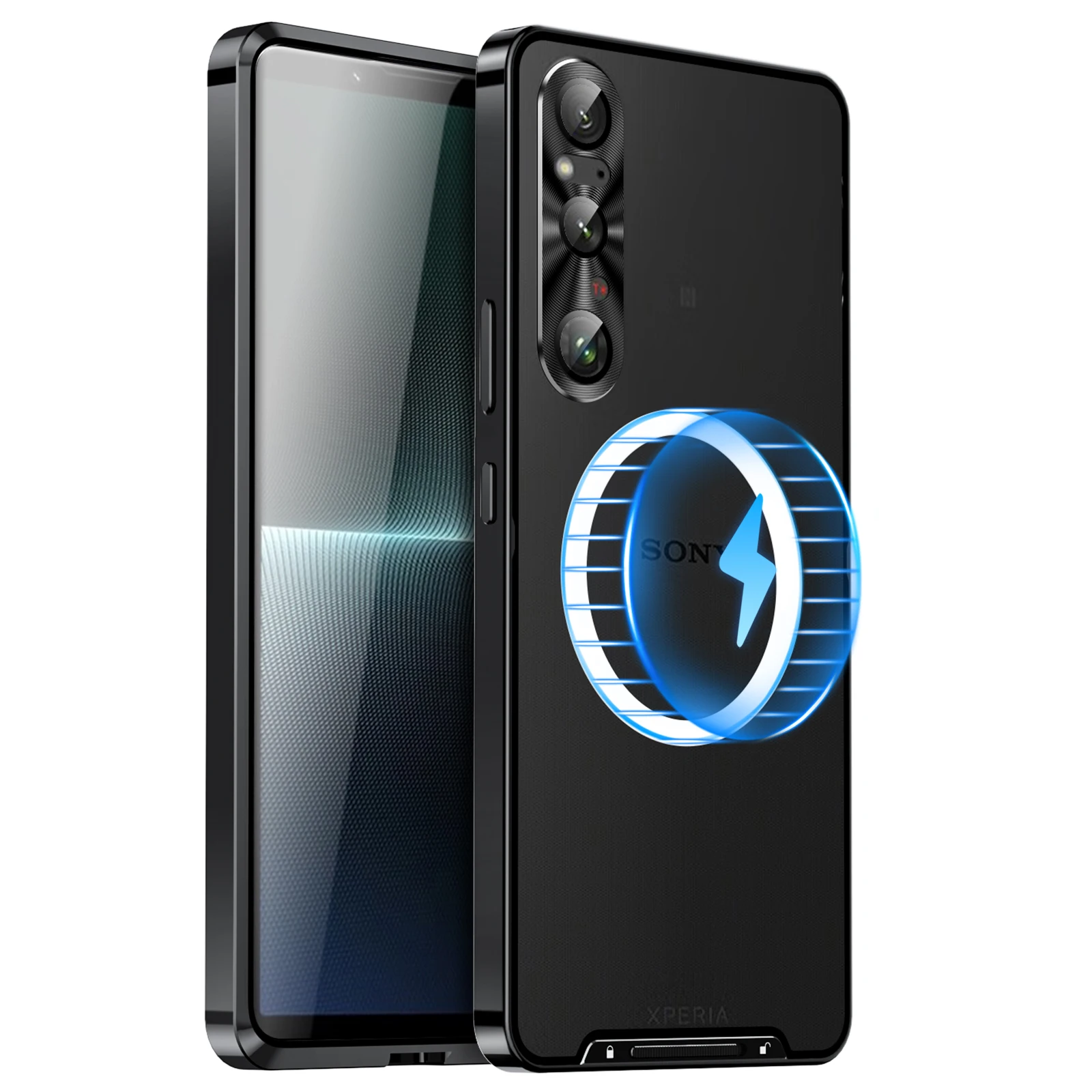 Color: Silver, Material: CANVAS - Metal Alloy Magnetic Case For Sony Xperia 1 V 10 IV iii 5 V Aluminum Bumper Frame Clear Transparent Wireless Charger Cover