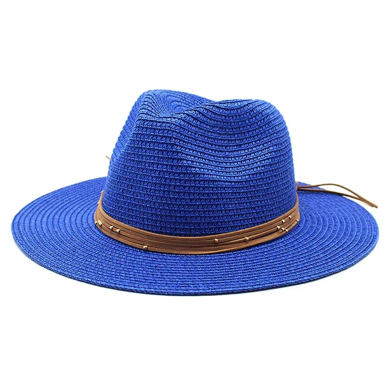 Color: Brown, Size: M - Big Size 60CM New Straw Hat 7cm Brim Summer Cooling Beach Sun Hat Outdoor Party Panama Jazz Hat Sombreros De Mujer
