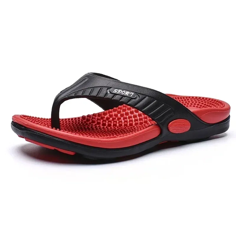 Color: Red, Shoe Size: 41 - Massage Flip Flops for Men Summer Breathable Beach Shoes Sandals Men Luxury Flip Flops Breathable Plus Plus Size Men Slippers 46