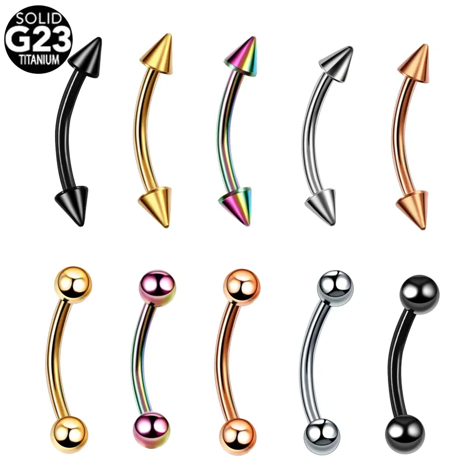Metal color: Rhodium Plated, Main Stone Color: WHITE - G23 Titanium Epoxy Curved Barbells Eyebrow Rings Piercing Curved Bar Banana Eyebrow Ear Cartilage Tragus Body Piercing Jewelry