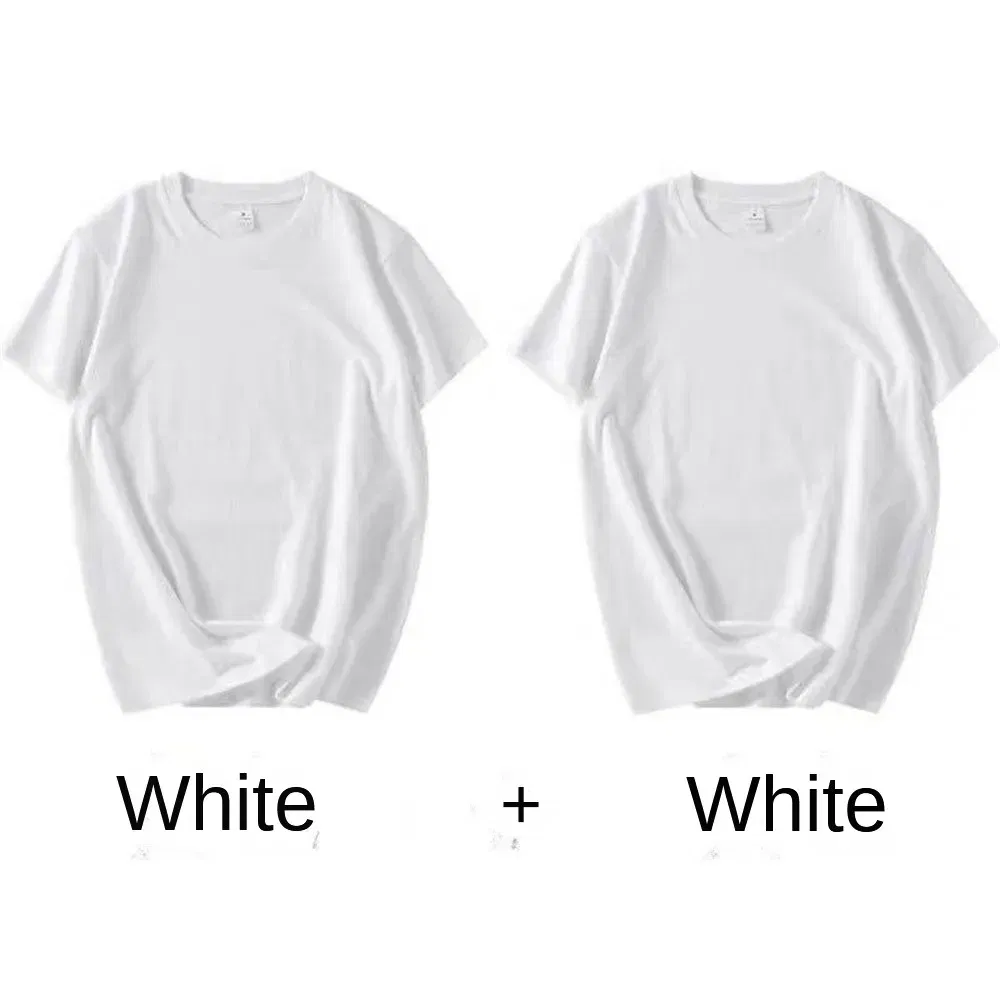 Color: WHITE, Size: XXXL, Sale by Pack: Pack of 2 - 2PCS 100% Cotton Solid T Shirts Men's and Women's Short Sleeve White Tees Casual Breathable Loose Round Neck T-shirt Couple Tops