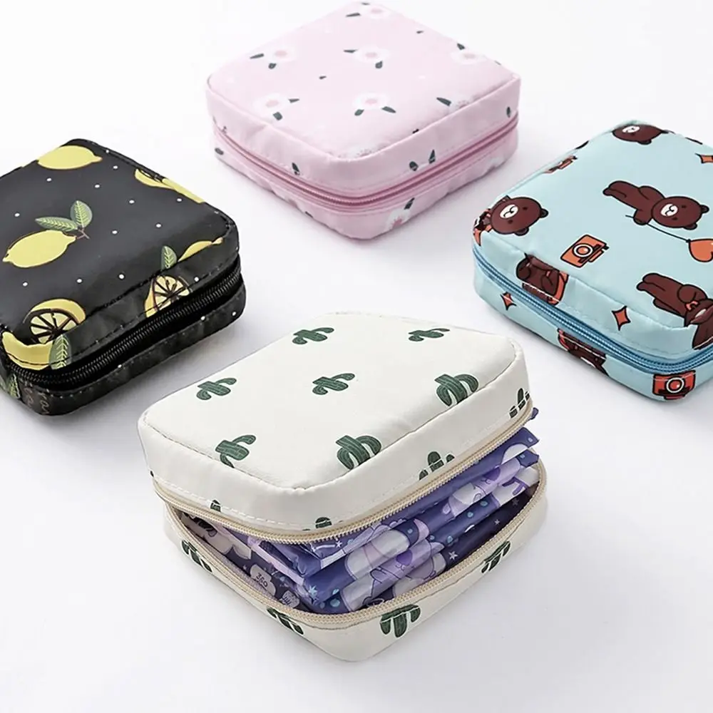 Color: Beige - Girl Napkin Credit Card Holder Headphone Case Coin Clip Sanitary Bag Change Purse Tamper-Proof Storage Bag Sanitary Mat Bag