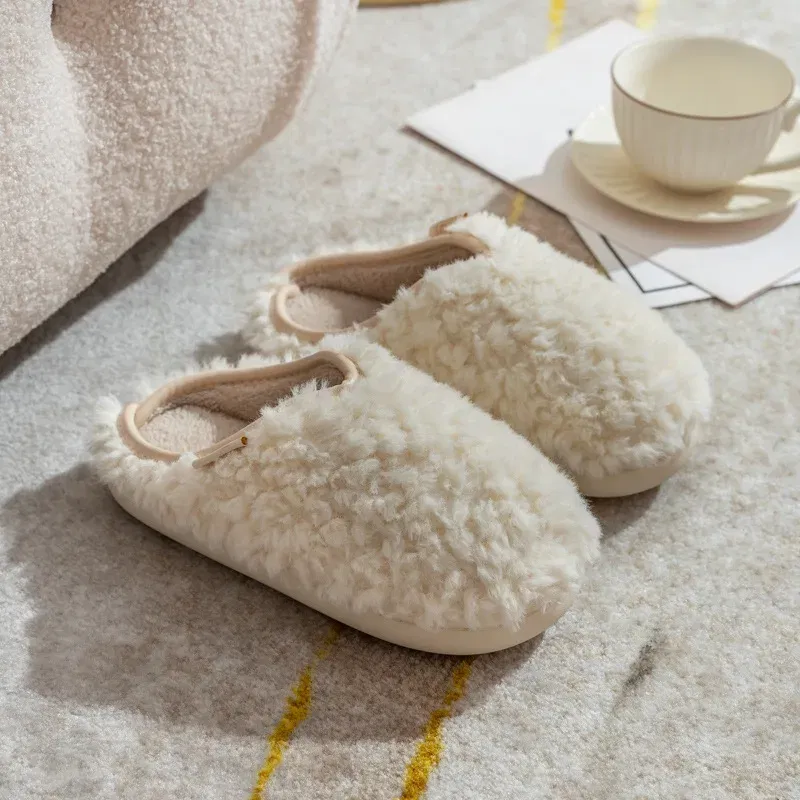 Color: Olivine, Shoe Size: 40-41, Ships From: CHINA - Gacimy Women's Winter Fuzzy Slippers Indoor Warm Soft Sole Fluffy Home Slides Plush Women Flat Shoes Couple Fur Cotton Slippers