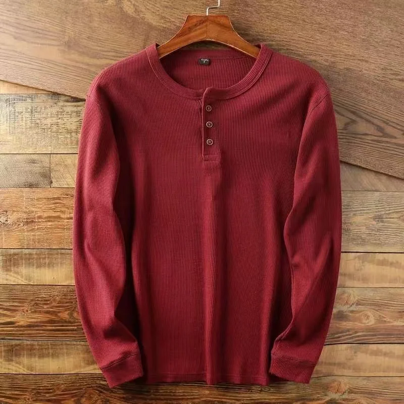 Color: Khaki, Size: S, Ships From: CHINA - Slim Fit Mens Basic Tee Casual Tshirts Henley Waffle Long Sleeve Shirts Thermal Solid Half Button Breathable 100% Cotton Shirts