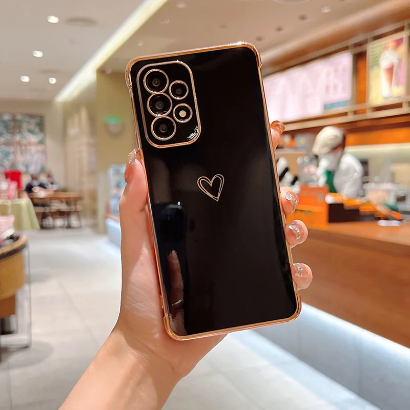 Color: black, Compatible-Phone Models: For iPhone 13 Mini, Ships From: CHINA - Electroplating Love Heart Phone Case For Samsung Galaxy S25 S24 Ultra S23 S22 A13 A14 A52 A53 Protect Lens Shockproof Back Cover