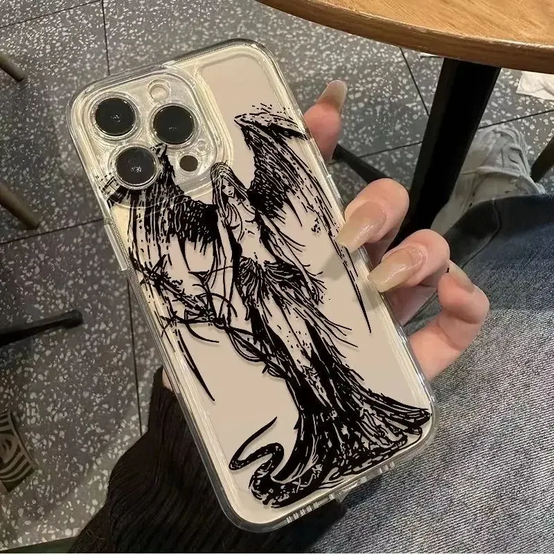 Color: Beige, Material: ABS - luxury bloodsacrifice Black Angel Death demon Phone Case For iPhone 15 14 13 12 11 Mini Pro Max XR XSMax 7 8 Plus SE Clear Cover