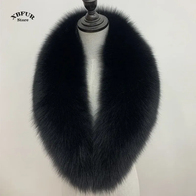 Color: Brown, Size: S - Winter Real Fox Fur Collar Woman Black Natural Fur Scarf Shawl For Women Collars Wraps Neck Warmer Fur Scarves Luxery Scarf Men