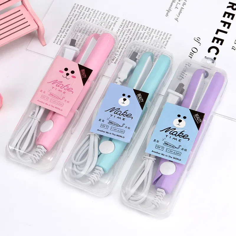 Color: Yellow, Plug standard: AU - Mini Flat Iron For Travel Hair Straightener Small Portable Straightening Iron Ceramic Women Men Quick Easy Short Hair Styling