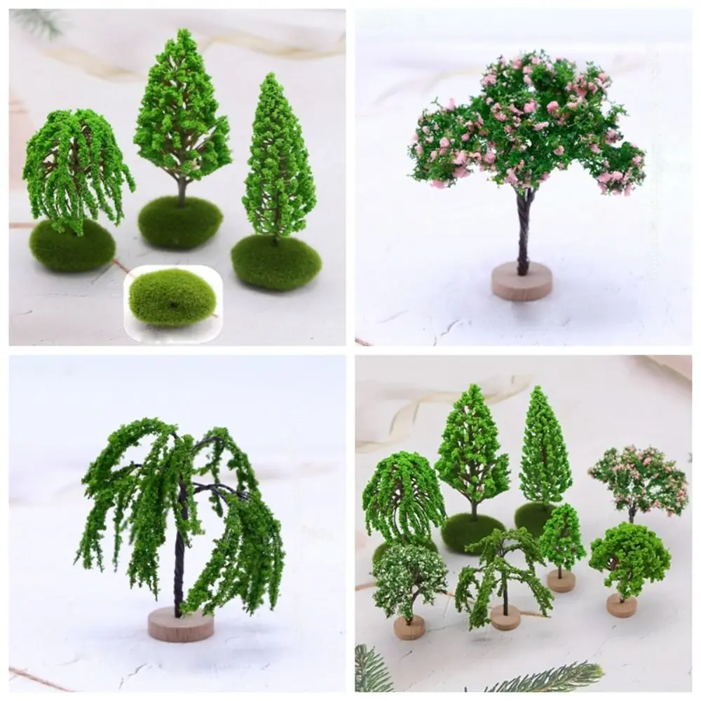 Color: Dark Khaki - Artificial Moss Rocks/Wooden Base Model Trees Simulation Plastic Dollhouse Mini Tree Natural Green Bonsai Figurine
