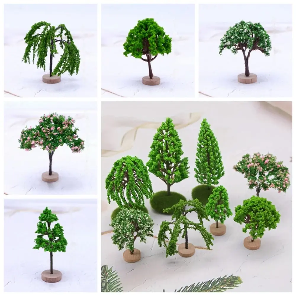 Color: Dark Khaki - Artificial Moss Rocks/Wooden Base Model Trees Simulation Plastic Dollhouse Mini Tree Natural Green Bonsai Figurine