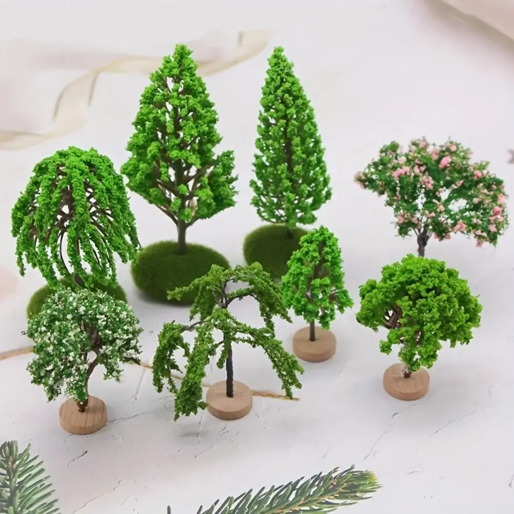 Color: Dark Khaki - Artificial Moss Rocks/Wooden Base Model Trees Simulation Plastic Dollhouse Mini Tree Natural Green Bonsai Figurine
