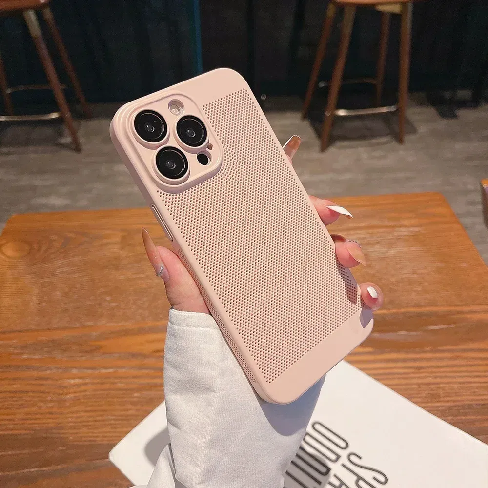 Color: Beige, Compatible-Phone Models: For iPhone 12 Pro Max, Ships From: CHINA - Breathable Heat Dissipation Cooling Case For iPhone 16 Pro Max 15 14 13 12 11 PC Hard Back Cover