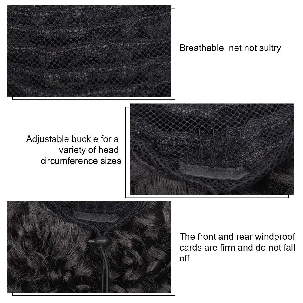 Color: Natural Color - Synthetic Drawstring Curly Ponytail Extension for African Women Short Afro Kinky Ponytail Extension
