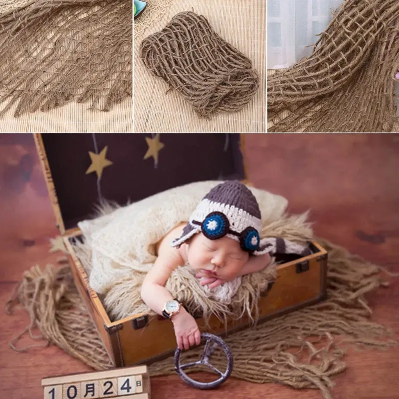 Color: Black - Newborn Photography Prop Chunky Burlap Layer Net Hessian Jute Backdrop Blanket Photography Baby Props Photo Props Studio Accesso