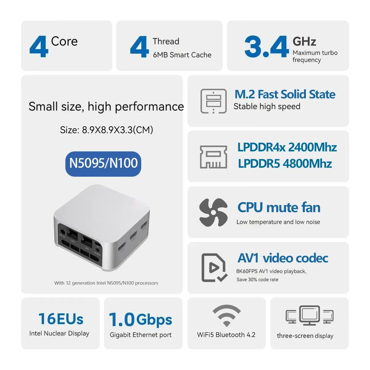 Color: Blue, Ships From: CHINA - Top T8 Pro Plus Mini PC Intel Celeron N5095 N100 Desktop Gaming Computer 8GB 16GB 256GB 512GB DDR4 DDR5 WIFI5 BT4.2