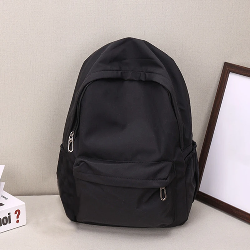 Color: Blue - Women Schoolbag Waterproof Large Capacity School Backpack Smooth Zipper Solid Color Teens Girl Casual Daypack Bag Student Supply