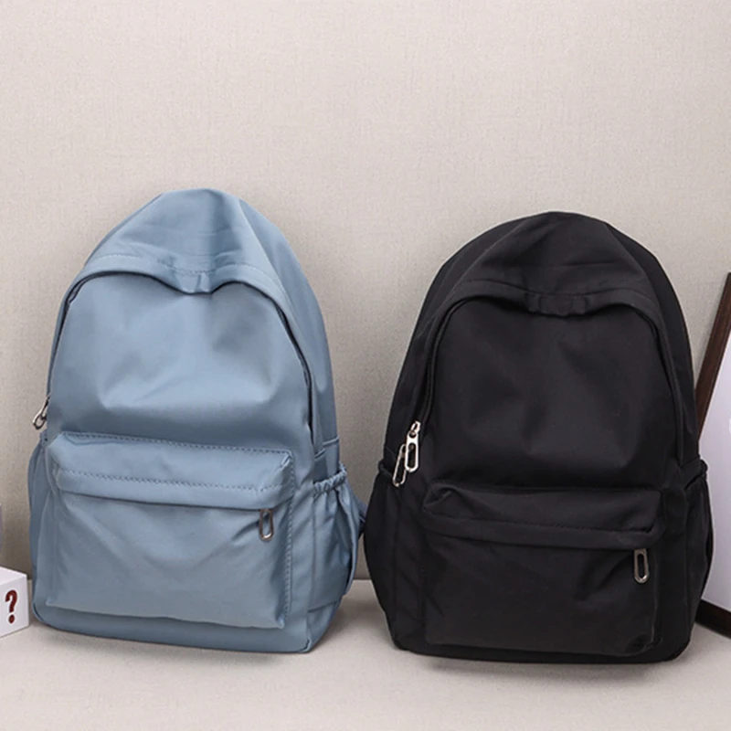 Color: Blue - Women Schoolbag Waterproof Large Capacity School Backpack Smooth Zipper Solid Color Teens Girl Casual Daypack Bag Student Supply