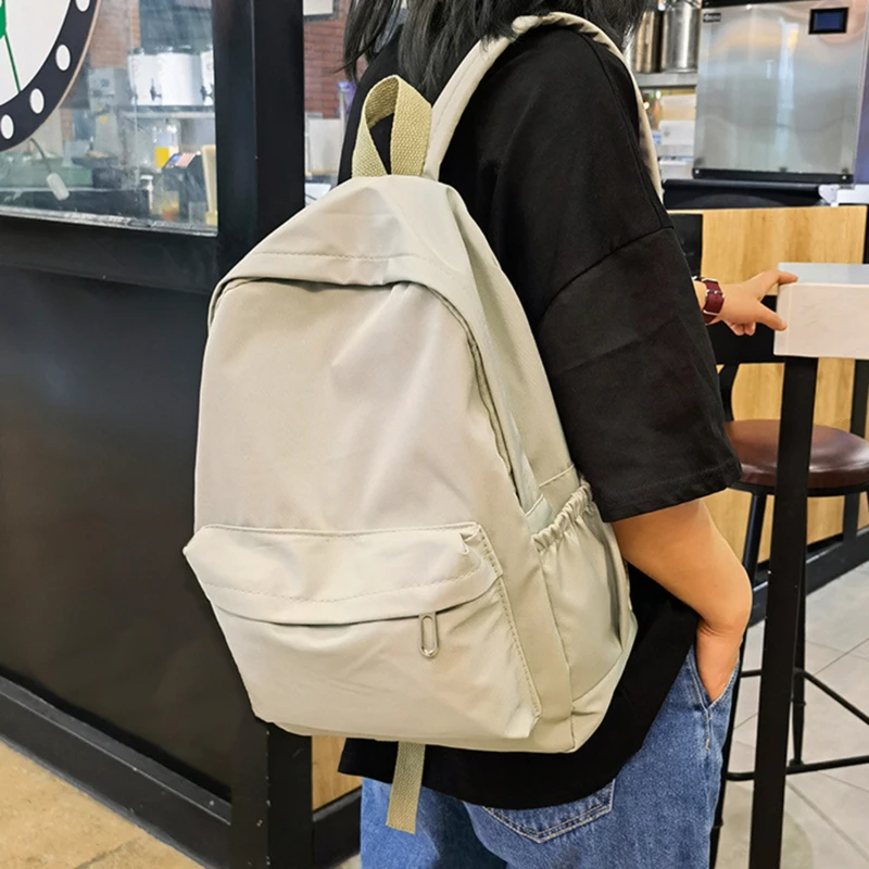 Color: Blue - Women Schoolbag Waterproof Large Capacity School Backpack Smooth Zipper Solid Color Teens Girl Casual Daypack Bag Student Supply