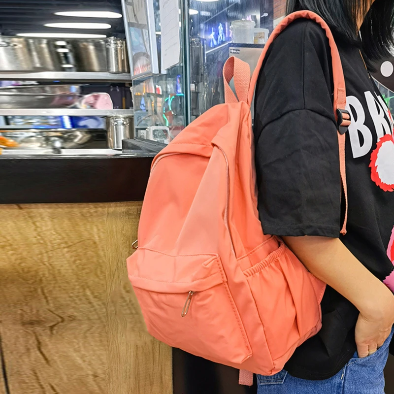 Color: Blue - Women Schoolbag Waterproof Large Capacity School Backpack Smooth Zipper Solid Color Teens Girl Casual Daypack Bag Student Supply