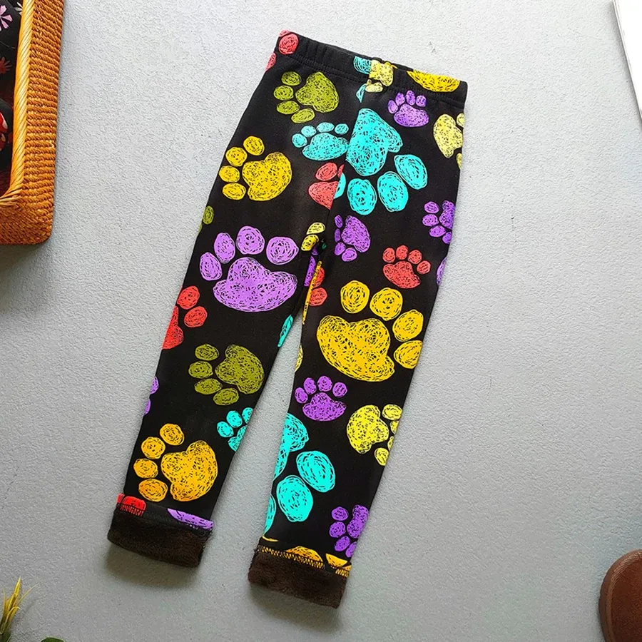Color: MULTI, Kid Size: 11 - Autumn Winter Print Flowers Thick Warm Kids Toddler Baby Girls Leggings Children's Pants