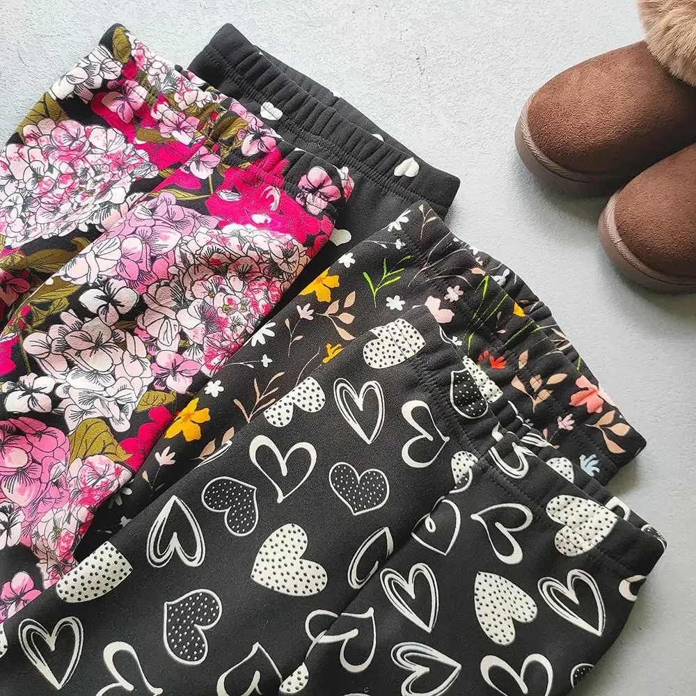 Color: MULTI, Kid Size: 11 - Autumn Winter Print Flowers Thick Warm Kids Toddler Baby Girls Leggings Children's Pants
