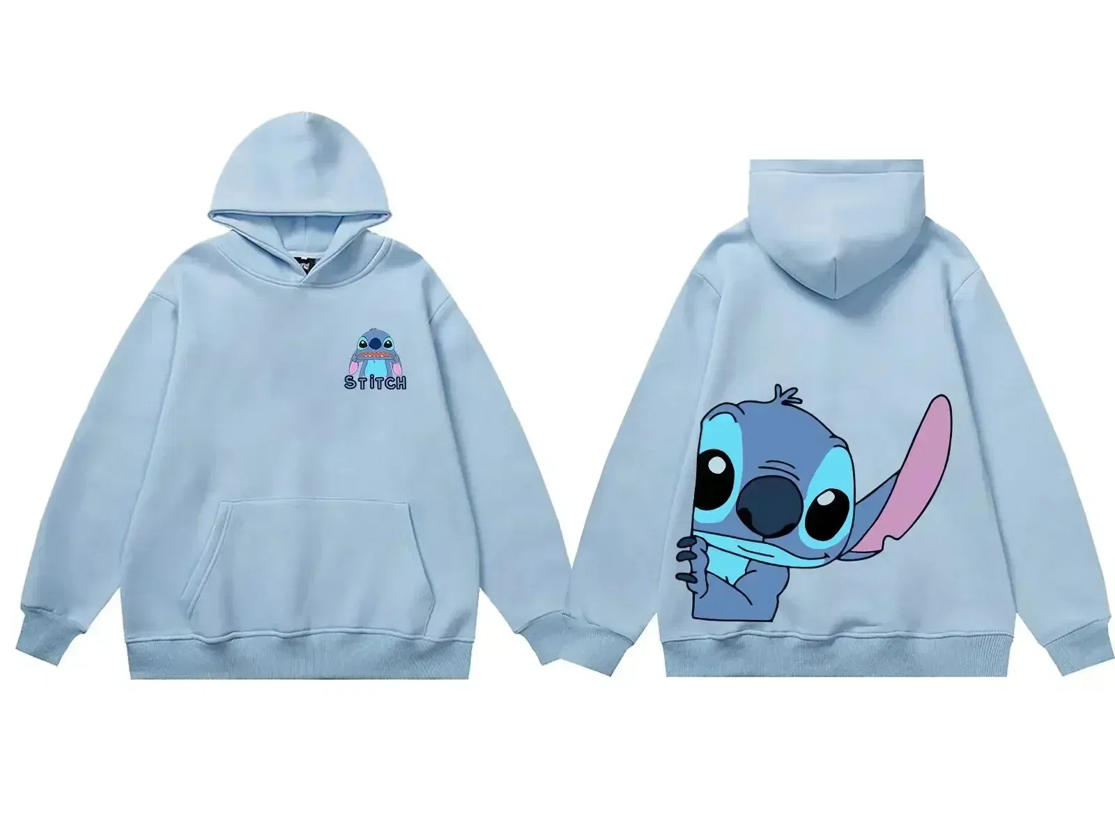 Color: Orange, Size: L - Disney Hoodie Fashion Stitch Angel Monster Letter Cartoon Sweatshirt Pullover Cute Harajuku Unisex Women's Pocket Top