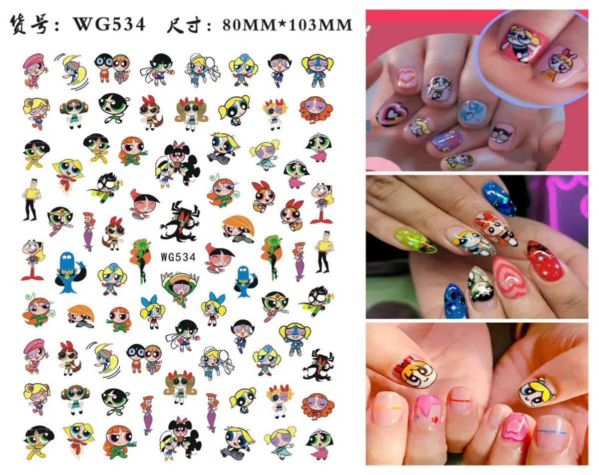 Color: Light green - 1PCS Big Eyes Girl 3D Adhesive Nail Art Sticker Pikachu Lilo and Stitch Cartoon Nail Sticker Nail Decal Nail Art Decoration