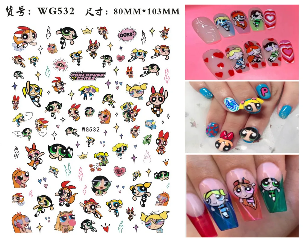 Color: Light green - 1PCS Big Eyes Girl 3D Adhesive Nail Art Sticker Pikachu Lilo and Stitch Cartoon Nail Sticker Nail Decal Nail Art Decoration