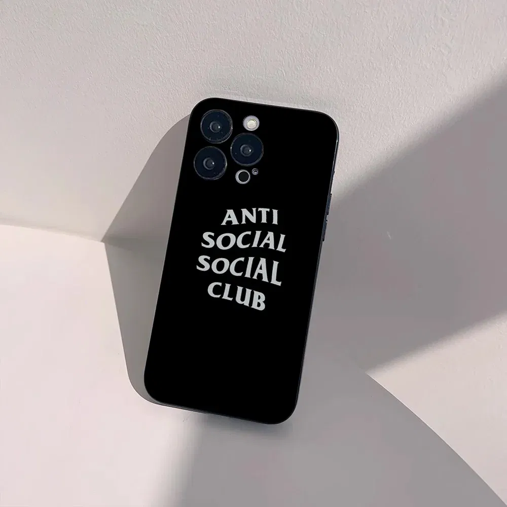 Color: Brown, Material: Plastic - Anti Social Social Club Phone Case For IPhone 16 15 14 13 Pro Max 11 12 Mini X Xs XR Se 2022 Black Silicone Cover