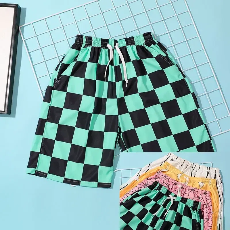 Color: black, Kid Size: 3T - Anime Demon Slayers Cosplay Clothes Kamado Tanjirou Zenitsu Shinobu Ventilate Printing Loose Individuality Shorts Sweatpants
