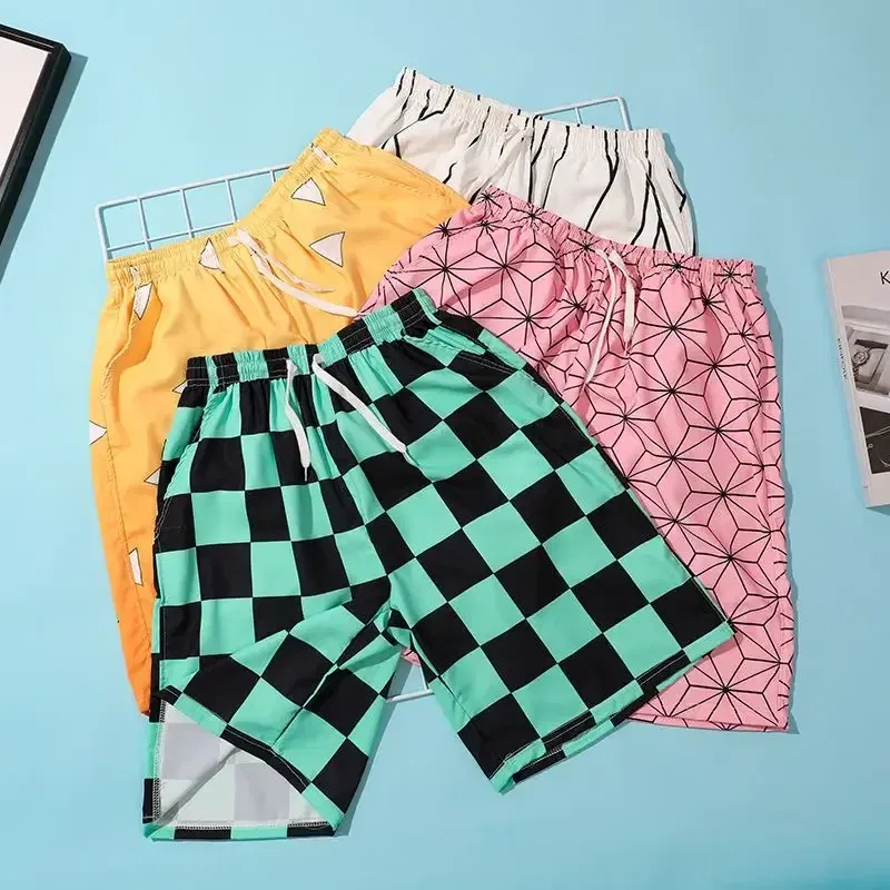 Color: black, Kid Size: 3T - Anime Demon Slayers Cosplay Clothes Kamado Tanjirou Zenitsu Shinobu Ventilate Printing Loose Individuality Shorts Sweatpants