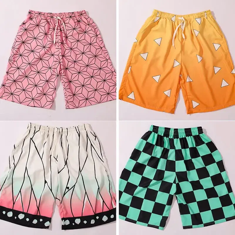 Color: black, Kid Size: 3T - Anime Demon Slayers Cosplay Clothes Kamado Tanjirou Zenitsu Shinobu Ventilate Printing Loose Individuality Shorts Sweatpants