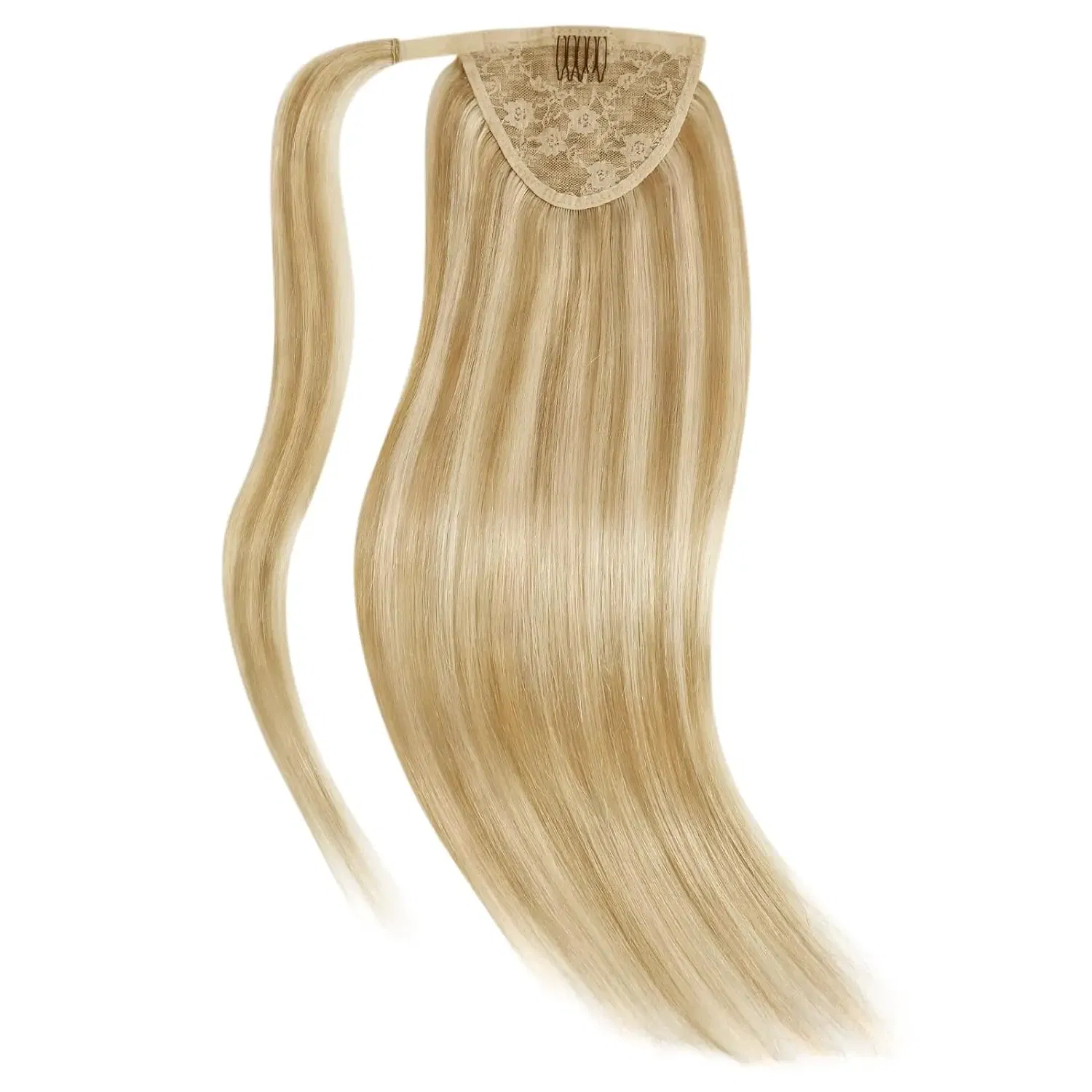 Color: T1B/Red, Life Span: 6 Months With Proper Care, Stretched Length: 16inches - VeSunny Human Hair Ponytail Light Blonde Mix Golden Blonde Real Hair Ponytail Extension Highlights Blonde Ponytail Hair 80g