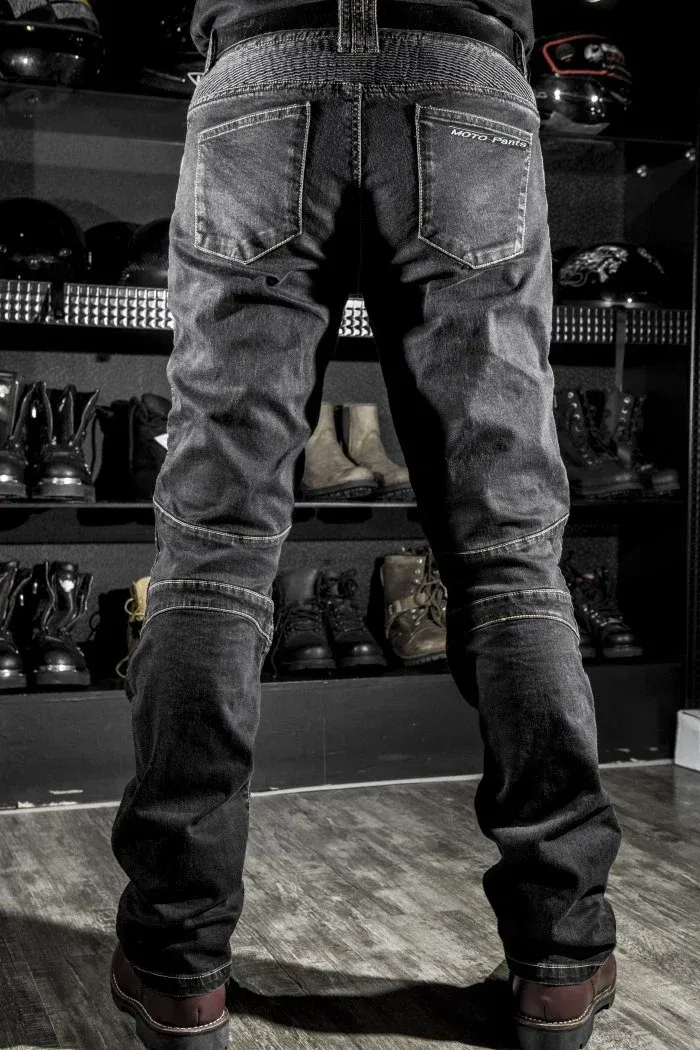 Color: Brown, Size: L - Mens Black Biker Jeans Motocycle Denim Pants Male Stretch Original Trousers Off-road Pants Protection Clothing 4xl Plus Size