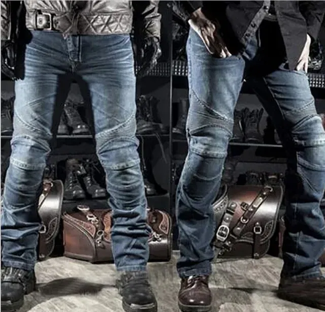 Color: Brown, Size: L - Mens Black Biker Jeans Motocycle Denim Pants Male Stretch Original Trousers Off-road Pants Protection Clothing 4xl Plus Size