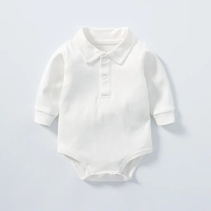 Color: WHITE, Kid Size: 3M - New Arrived Cotton Winter Autumn Baby Romper Baby Bodysuits Long Sleeve Polo Romper for Baby Girls Boys