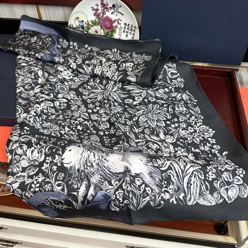 Color: Blue - 2025 New Real Silk Jacquard Shawl Scarf Double-sided  Large Square Scarf All Seasons Men Women Suitable Light Luxury Gift