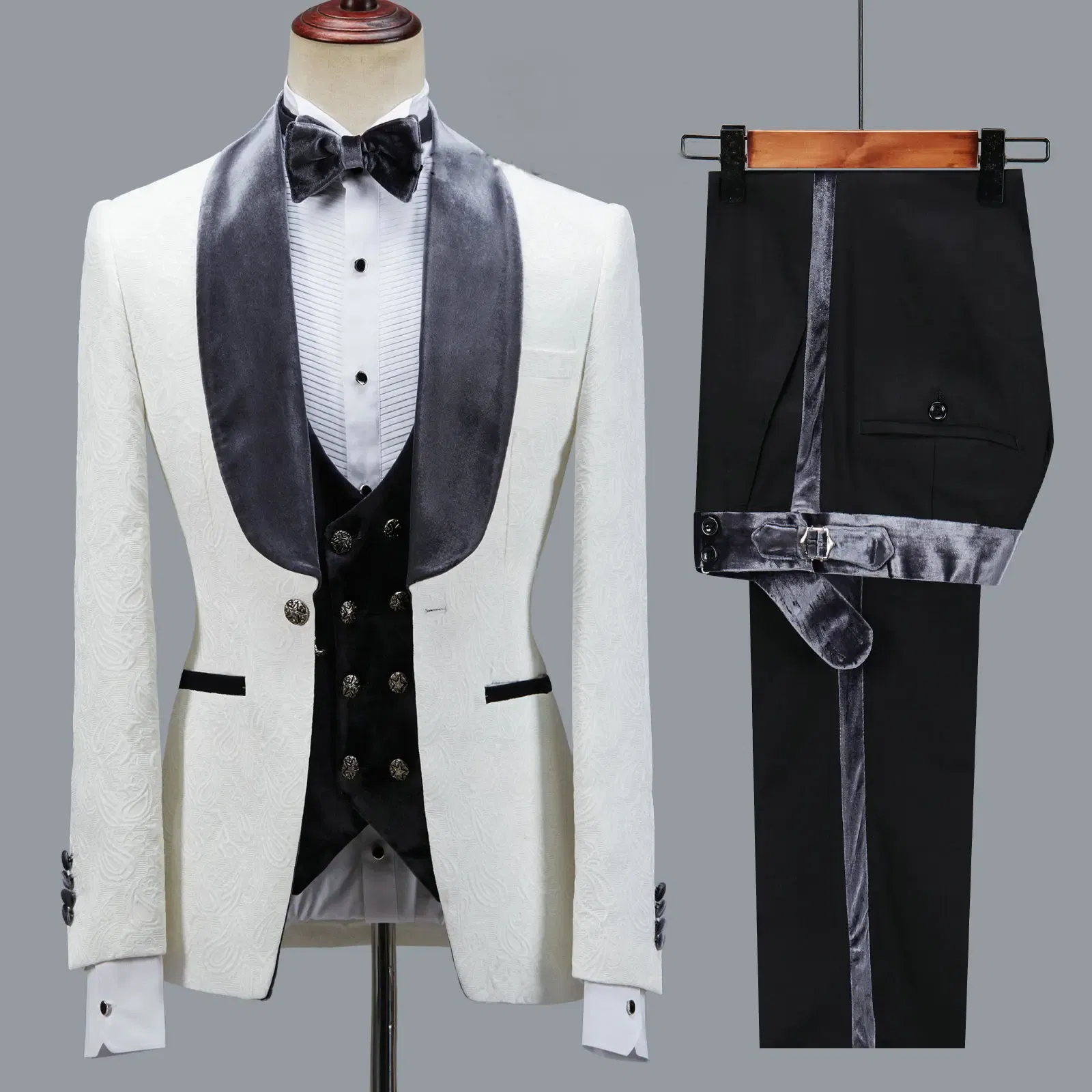 Color: Red, Size: M - Floral Jacket Men Suit Slim Fit Wedding Tuxedo Navy Blue Velvet Lapel Groom Party Suits Costume Homme Best Man Blazer