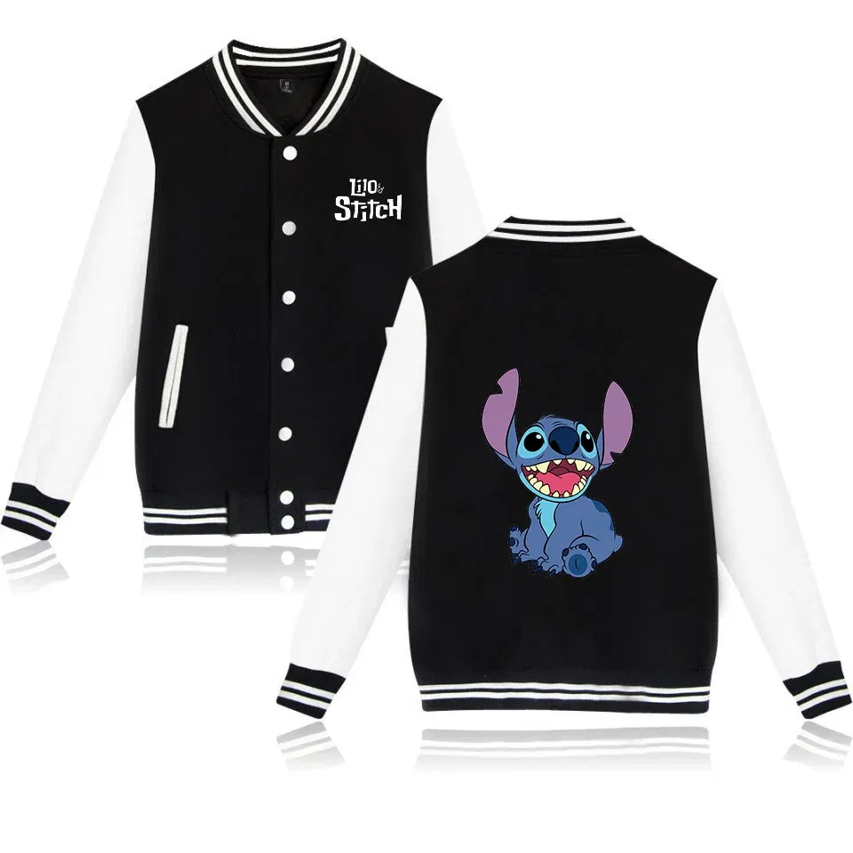 Color: army green, Size: XXL - Lilo Stitch Baseball Jacket Men Women Hip Hop Harajuku Jackets Streetwear Kids Boys Girls Loose College Coats