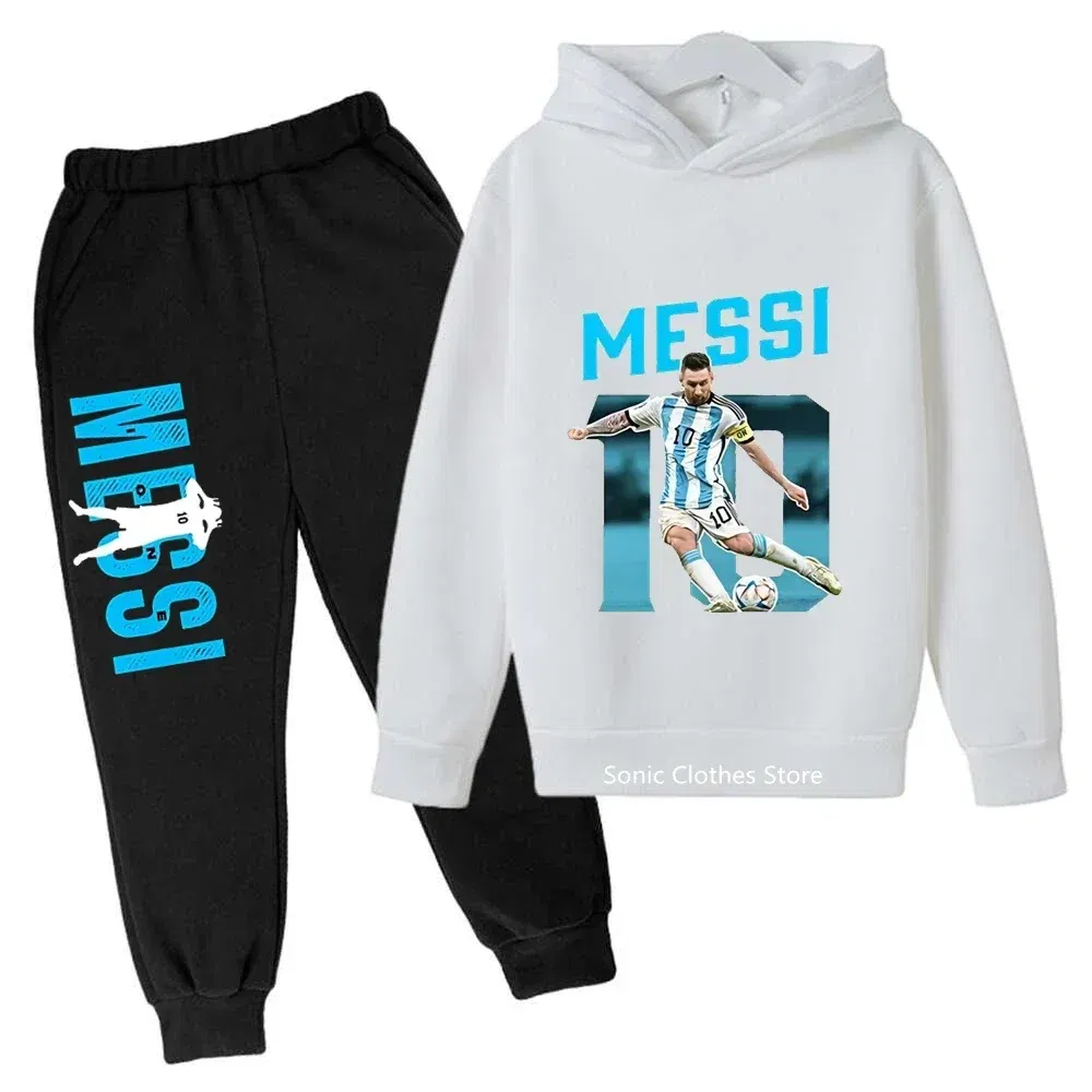 Color: WHITE, Kid Size: 4 - messi avatar printed children's clothing children's autumn and winter hoodies pants 2-piece casual boys and girls suits