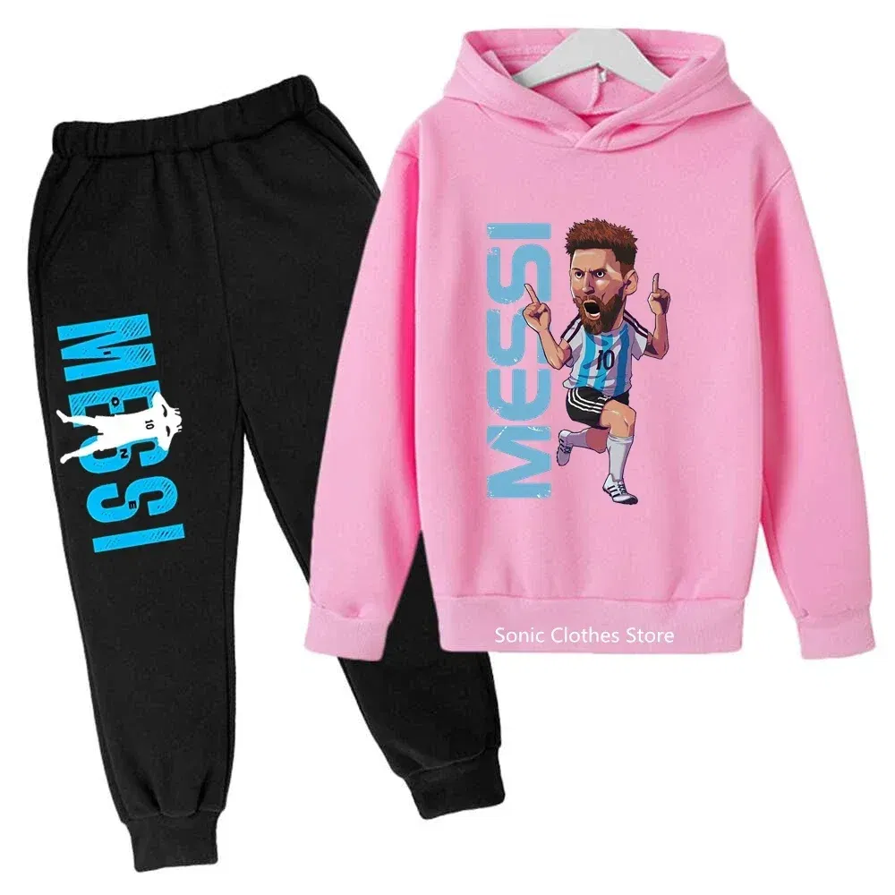 Color: WHITE, Kid Size: 4 - messi avatar printed children's clothing children's autumn and winter hoodies pants 2-piece casual boys and girls suits