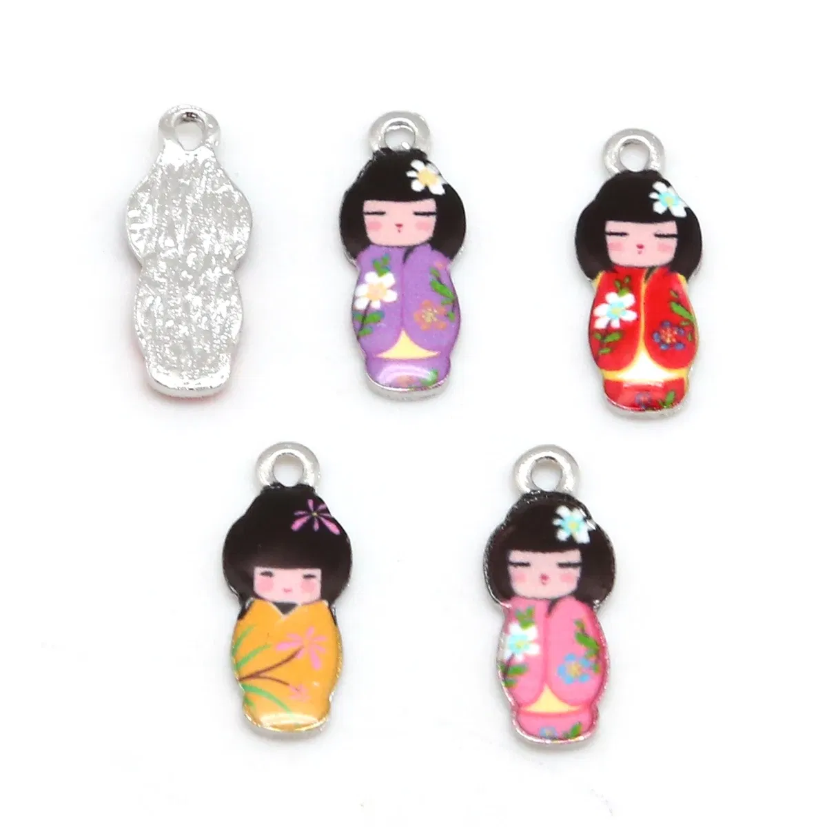 Metal color: Light Yellow Gold Color - New Arrival Necklace Pendant Japanese Doll Enamel Charms 2-4pcs 8x21mm Electroplating Plated Rhodium Used For Jewelry Accessory