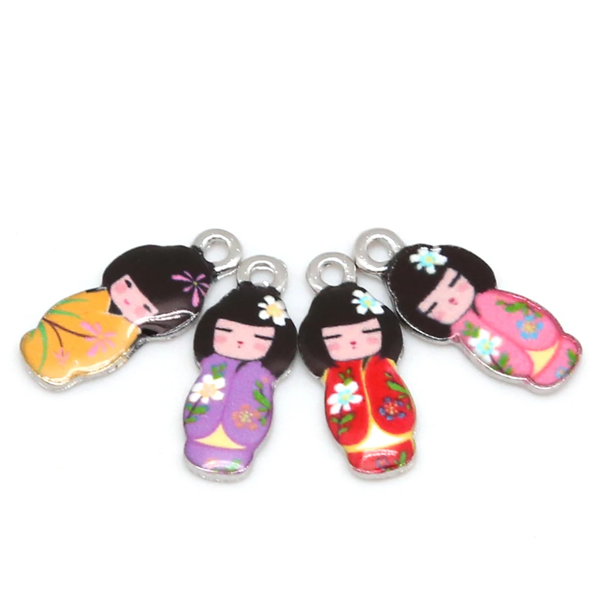 Metal color: Light Yellow Gold Color - New Arrival Necklace Pendant Japanese Doll Enamel Charms 2-4pcs 8x21mm Electroplating Plated Rhodium Used For Jewelry Accessory