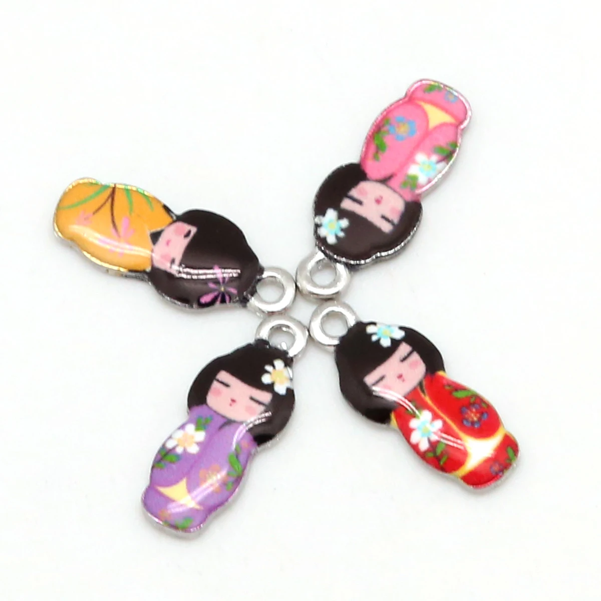 Metal color: Light Yellow Gold Color - New Arrival Necklace Pendant Japanese Doll Enamel Charms 2-4pcs 8x21mm Electroplating Plated Rhodium Used For Jewelry Accessory