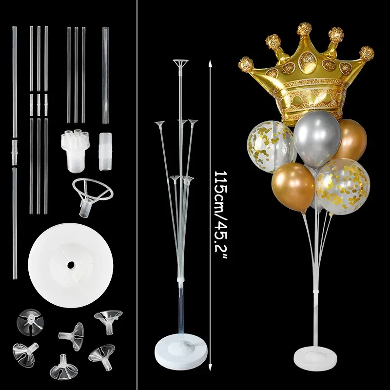Color: Silver - 7Tubes Balloons Stand Balloon Holder Column Confetti Balloon Baby Shower Kids Birthday Party Wedding Decoration Supplies