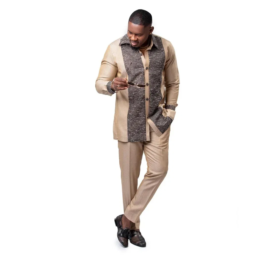 Color: Burgundy, Size: S - 2025 new traditional men's suit luxury gentleman's shirt suit casual travel banquet men's two-piece set fashionable men's suit