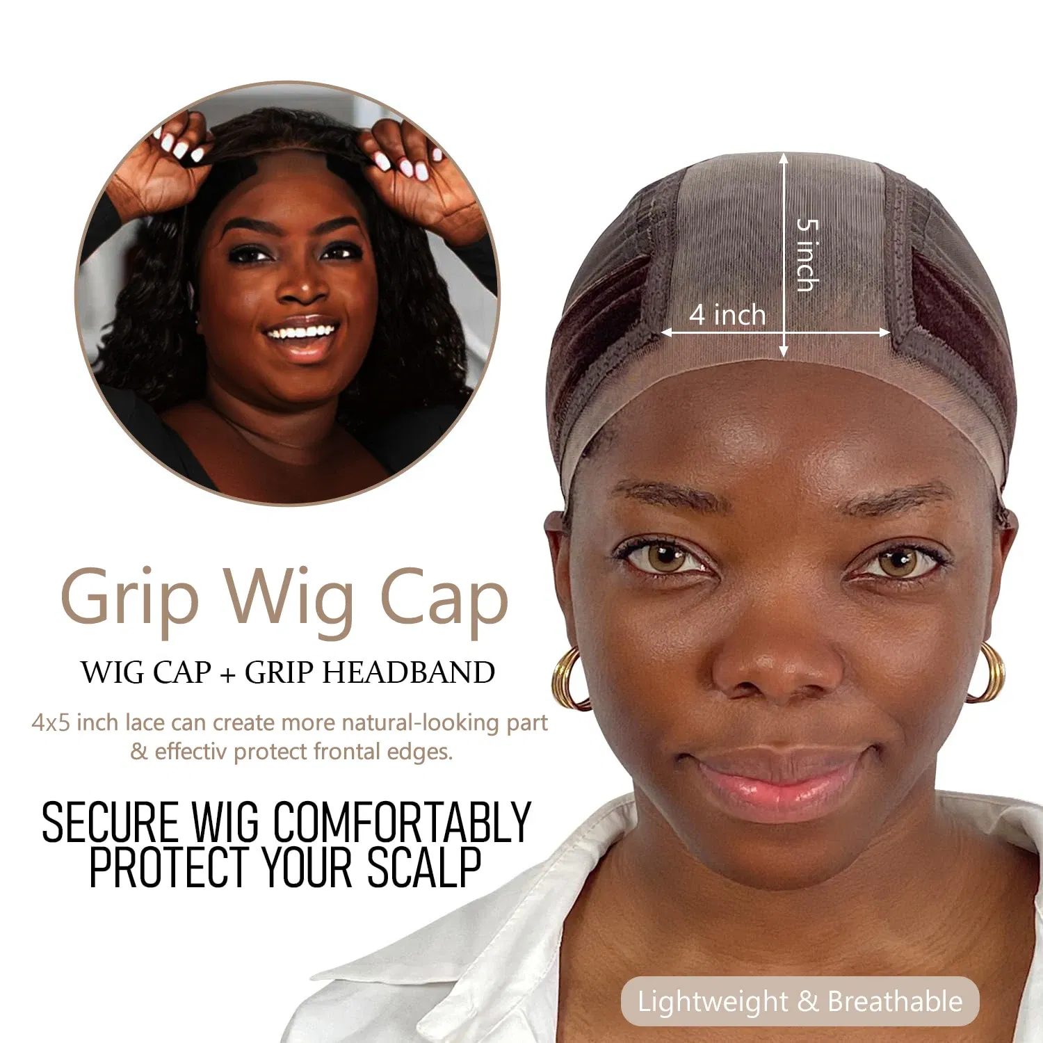 Color: Auburn - Wig Cap with Grip Band for Keeping Wigs in Place, More Full Cap-wide Transparent Lace for Lace Front Wigs