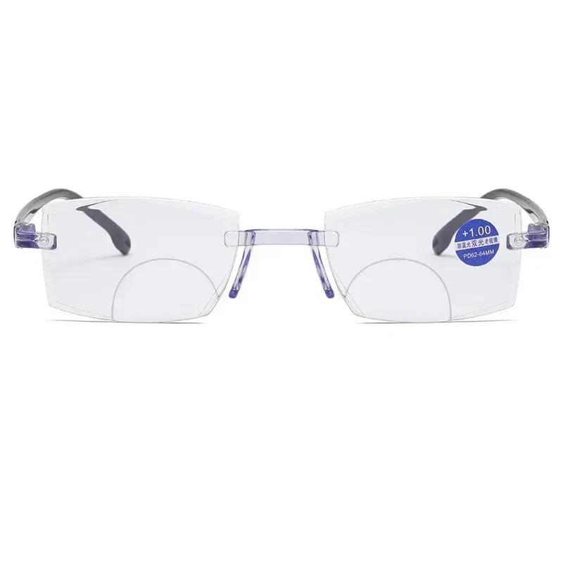 Eye Prescription: +350, Frame Color: Red - New Blue Light Blocking Scratch Resistant Bifocal Reading Glasses for Both Men Women Universal Frameless Design Power 0 To +4.0