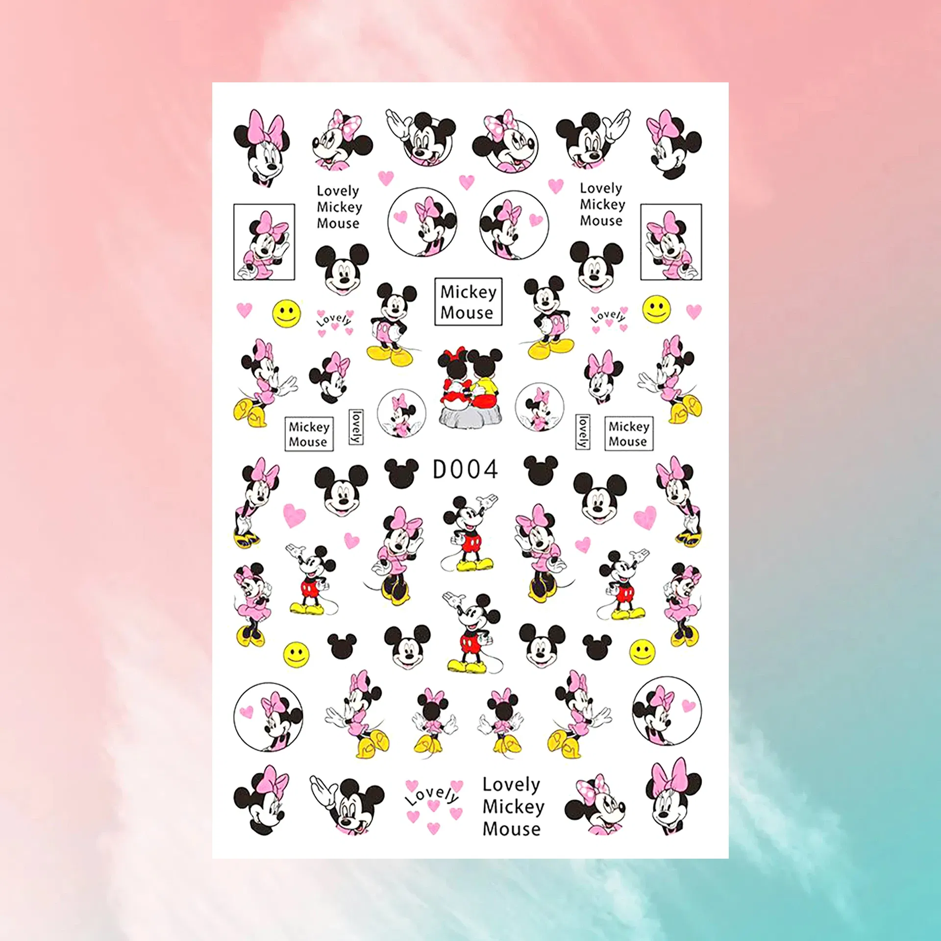 Color: apple green - 1PCS Disney Cartoon Nail Stickers Wholesale Waterproof Paste Nail Art Sticker Princess Mickey Anime Series Nail Decoration